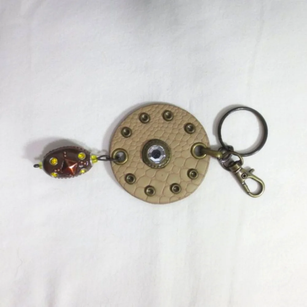 New Handmade Keychain Bag Charm Beaded Boho Faux Leather Rhinestone Swivel Clip
